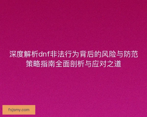 深度解析dnf非法行为背后的风险与防范策略指南全面剖析与应对之道